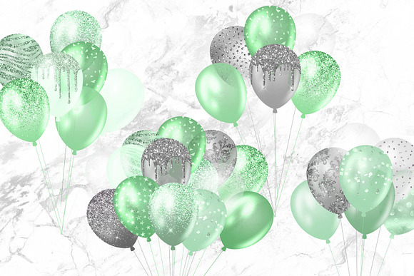 Mint Glitter Balloons Clipart in Illustrations - product preview 2
