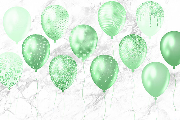 Mint Glitter Balloons Clipart in Illustrations - product preview 3