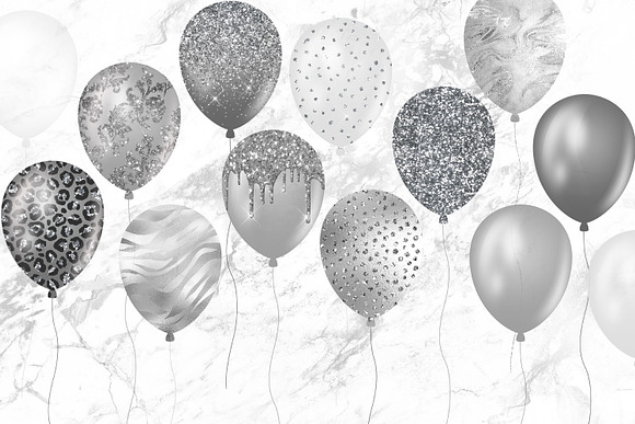 Mint Glitter Balloons Clipart in Illustrations - product preview 4
