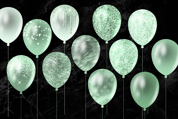 Mint Glitter Balloons Clipart in Illustrations - product preview 5