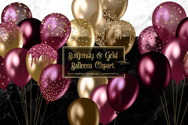 Burgundy and Gold Balloons Clipart