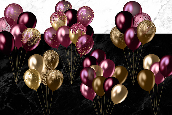 Burgundy and Gold Balloons Clipart in Illustrations - product preview 1