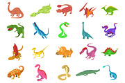 Reptile icon set, cartoon style