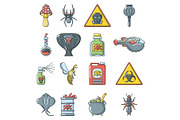 Poison danger toxic icons set