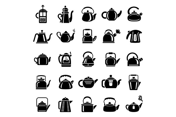 Kettle teapot icons set