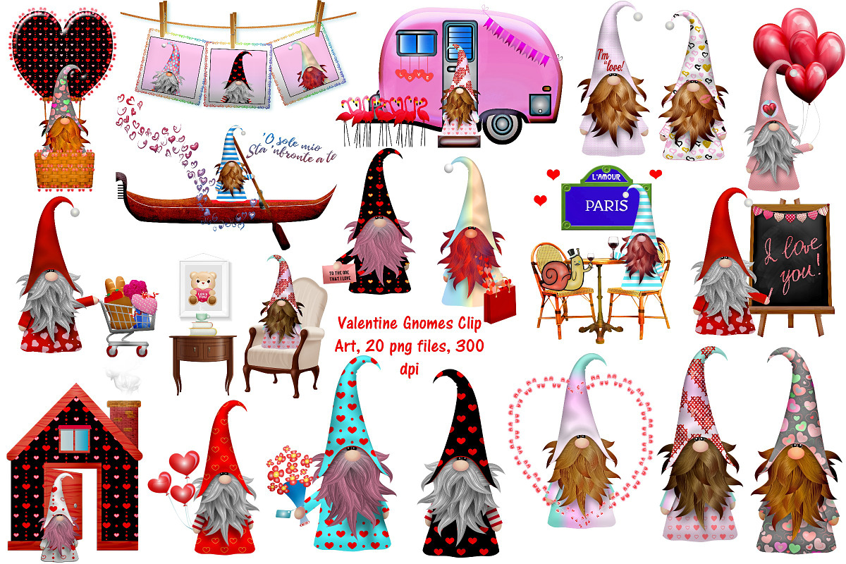 Valentines Scandia Gnomes ClipArt in Illustrations - product preview 8