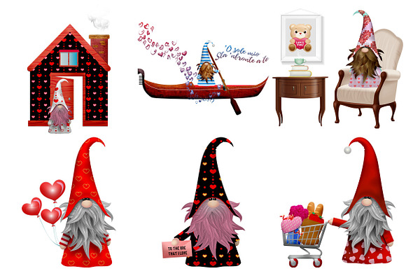 Valentines Scandia Gnomes ClipArt in Illustrations - product preview 3