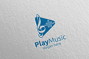 Music Logo with Note, Play Concept