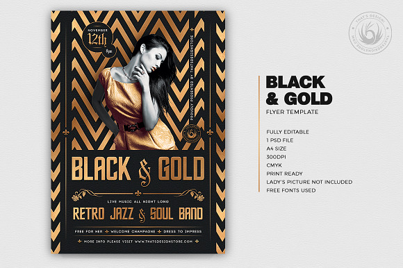Black and Gold Flyer Template V18 in Flyer Templates - product preview 1
