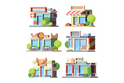 Urban stores colorful flat vector