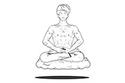 Yogi meditating on cloud sketch
