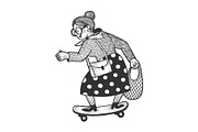 Old woman rides on skateboard sketch