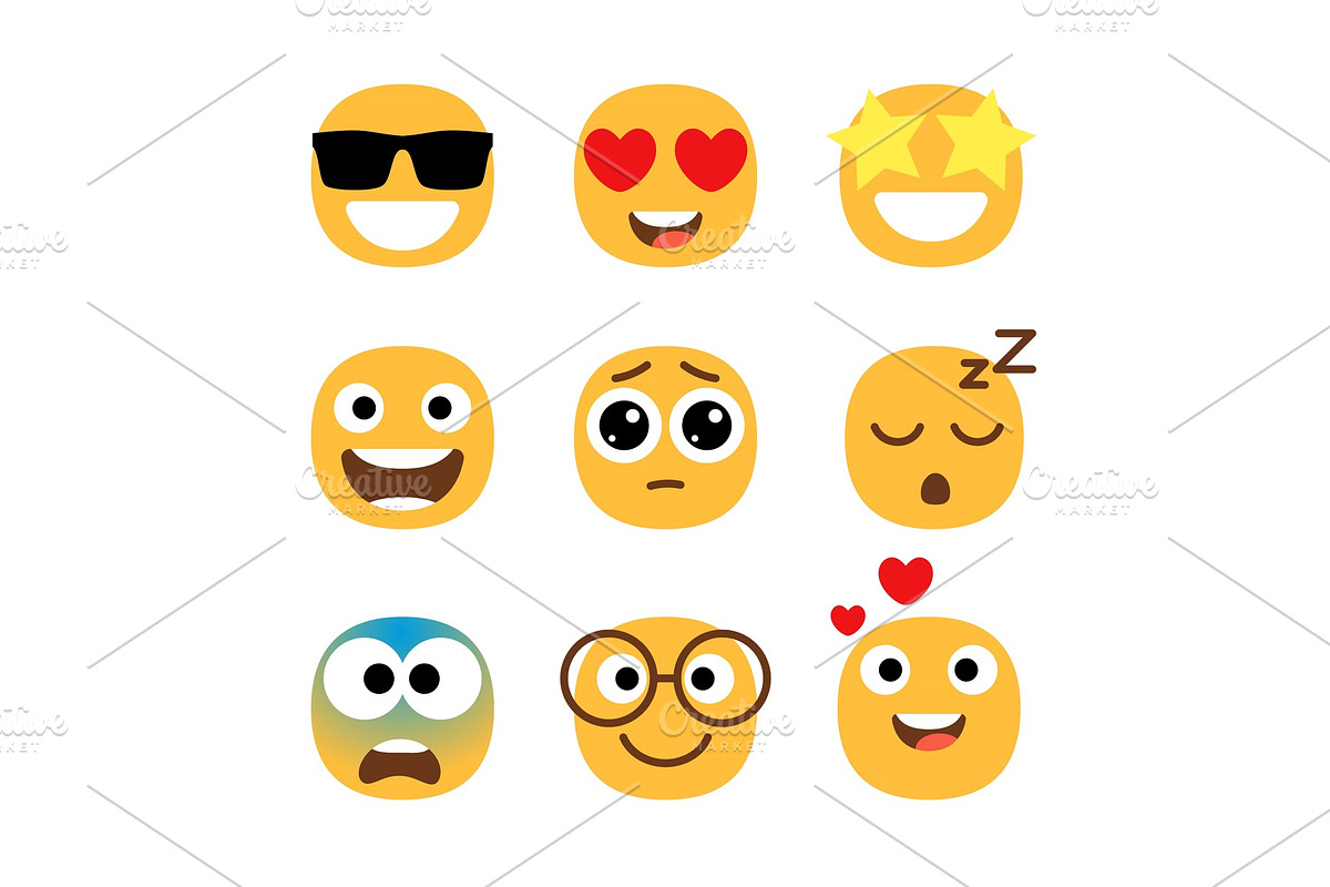 Flat emoticons faces. Simple happy in Illustrations - product preview 8