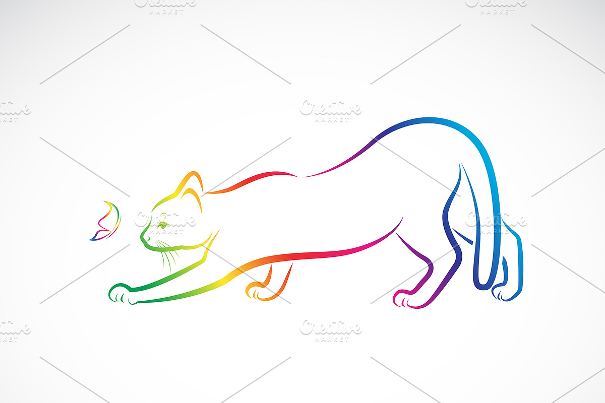 Vector of a cat and butterfly. Pet. in Illustrations - product preview 8