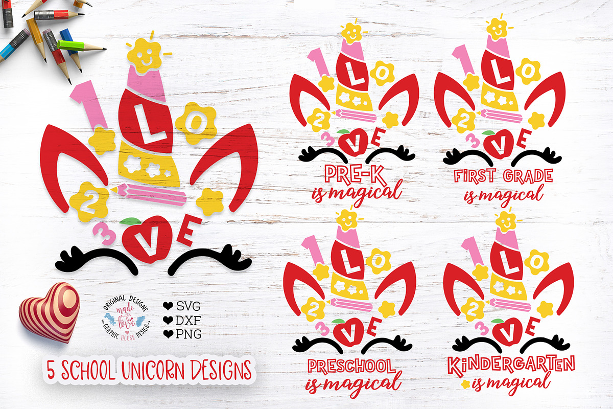 Cute Unicorn Faces For School in Illustrations - product preview 8