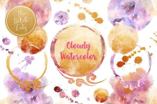 Cloudy Watercolor Ink Clipart Set