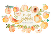 Greenery peaches watercolor clipart