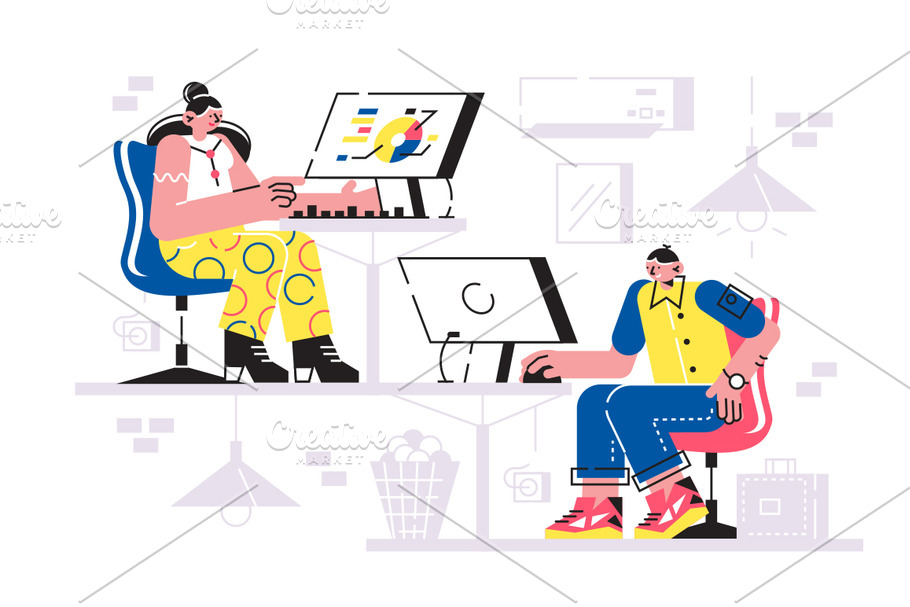 Man and woman working in office in Illustrations - product preview 8