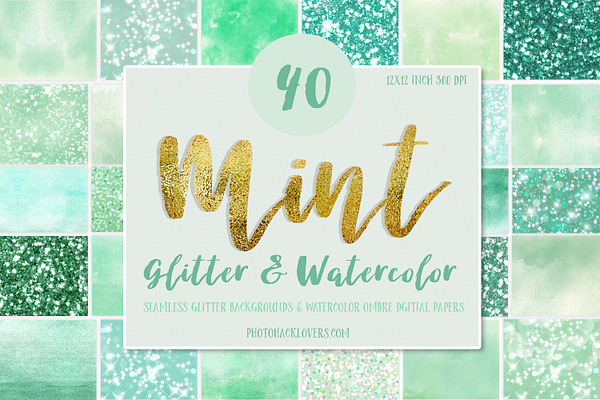 Mint Glitter & Watercolor Textures