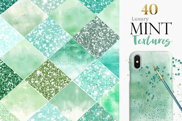 Mint Glitter & Watercolor Textures in Textures - product preview 1