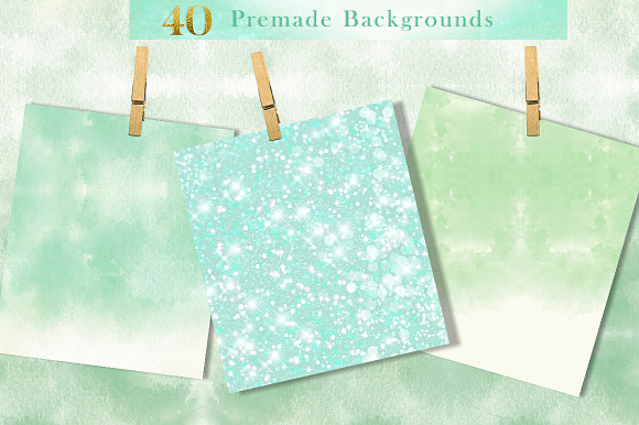 Mint Glitter & Watercolor Textures in Textures - product preview 4