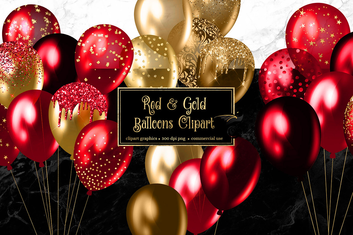 Red and Gold Balloons Clipart in Illustrations - product preview 8