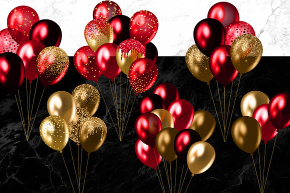 Red and Gold Balloons Clipart in Illustrations - product preview 1