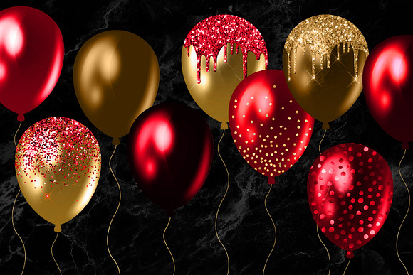 Red and Gold Balloons Clipart in Illustrations - product preview 2