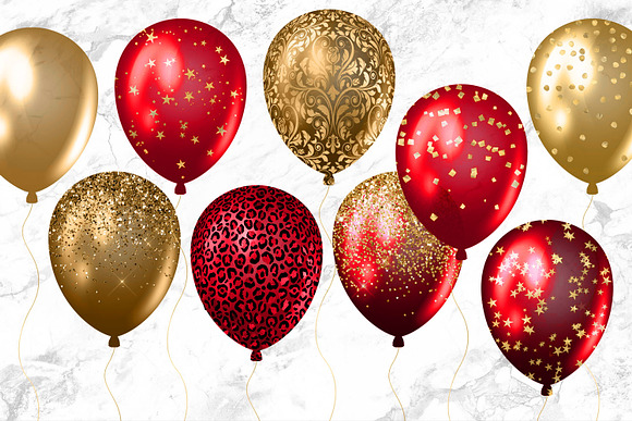Red and Gold Balloons Clipart in Illustrations - product preview 3