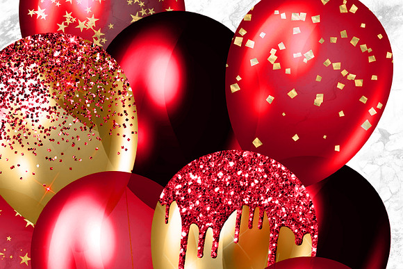 Red and Gold Balloons Clipart in Illustrations - product preview 4