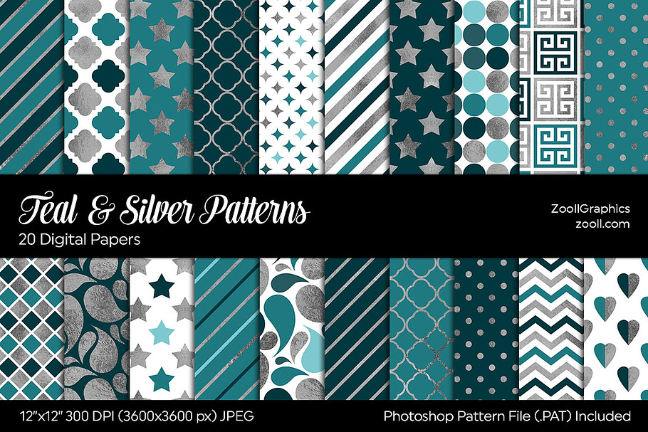 Teal & Silver Digital Papers in Patterns - product preview 8
