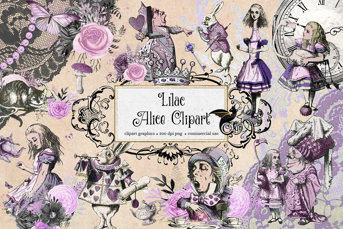 Lilac Alice in Wonderland Clipart in Illustrations - product preview 8