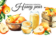 Honey pear. Watercolor set