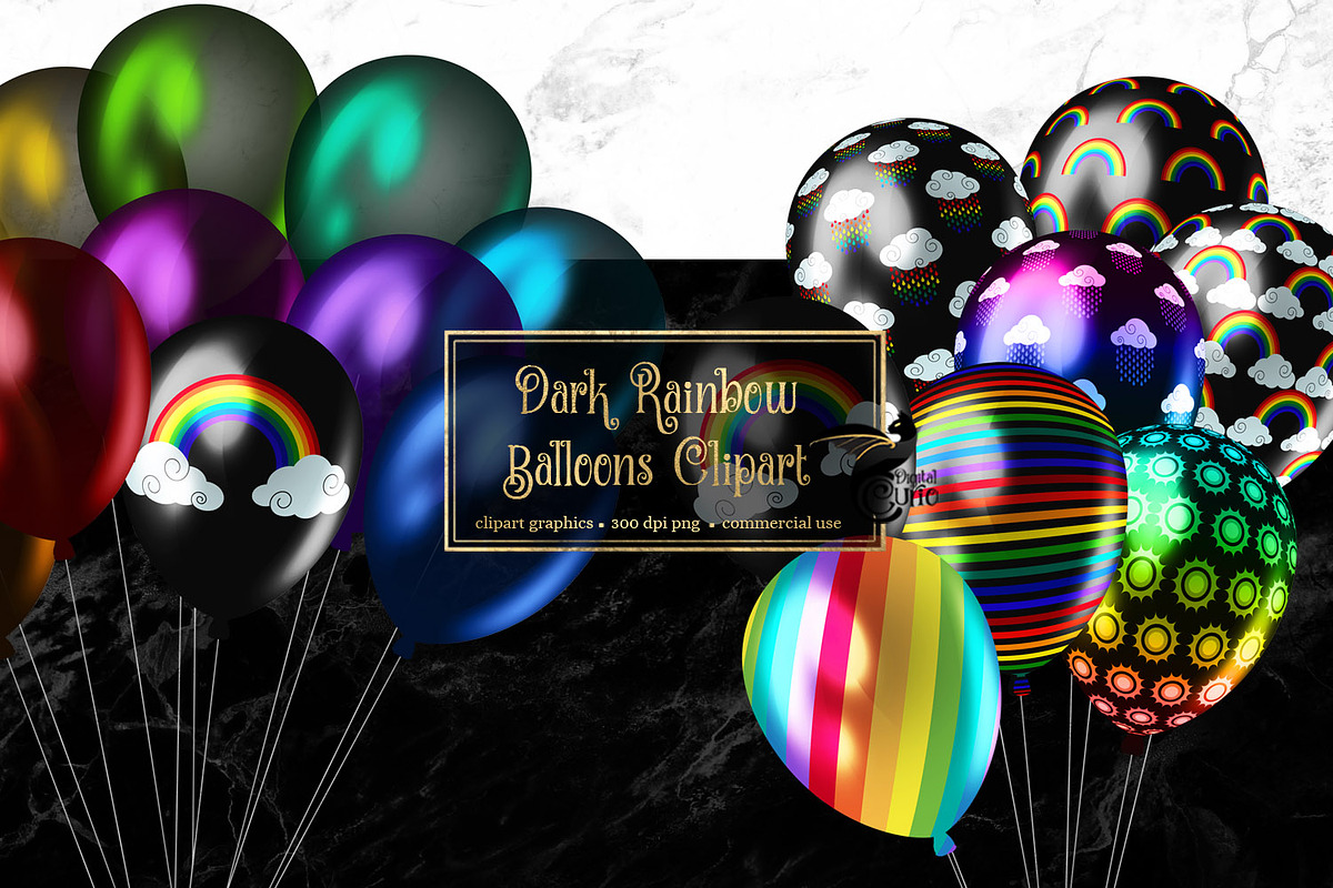 Dark Rainbow Balloons Clipart in Illustrations - product preview 8