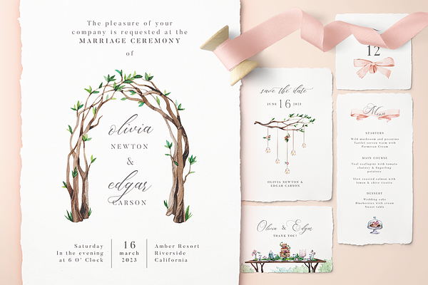Peach Forest Wedding Invitations