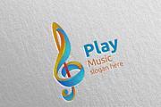 Music Logo with Play, Note Concept