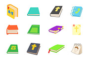 Books icon set, cartoon style