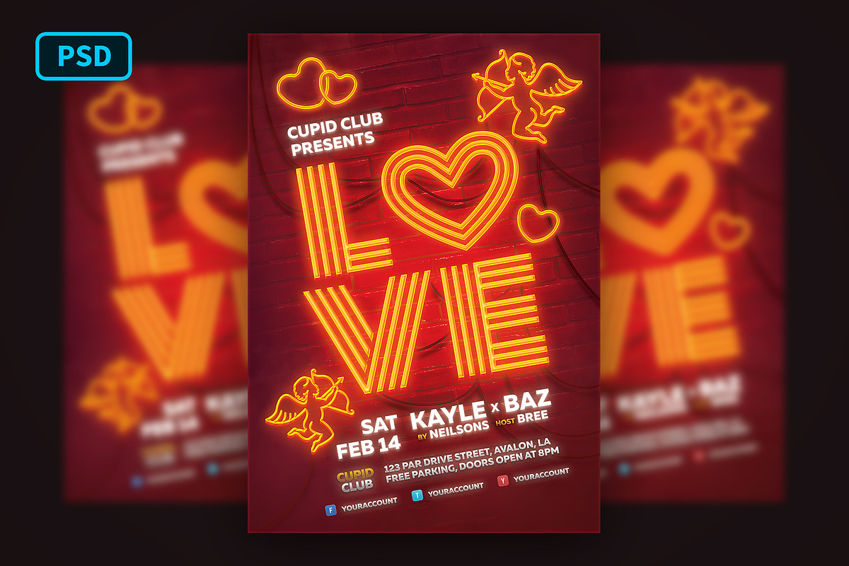 Neon Valentine Flyer in Flyer Templates - product preview 8