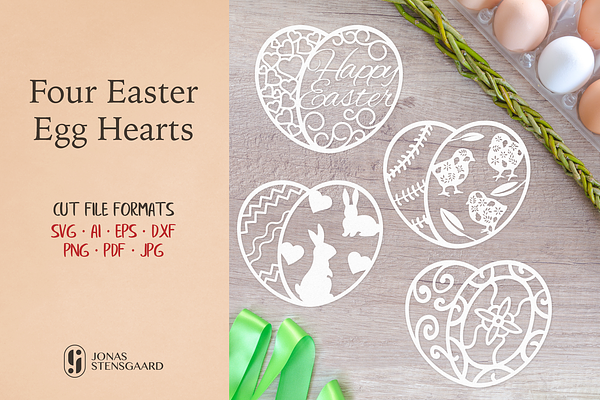 Four Easter Egg Heart SVG Cut Files