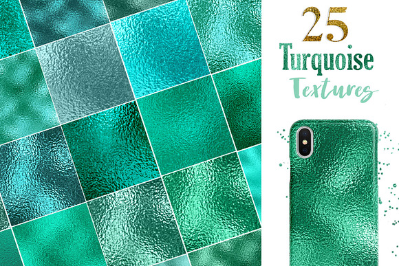 25 Turquoise Foil Digital Papers in Textures - product preview 1