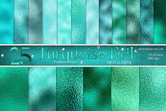 25 Turquoise Foil Digital Papers in Textures - product preview 7