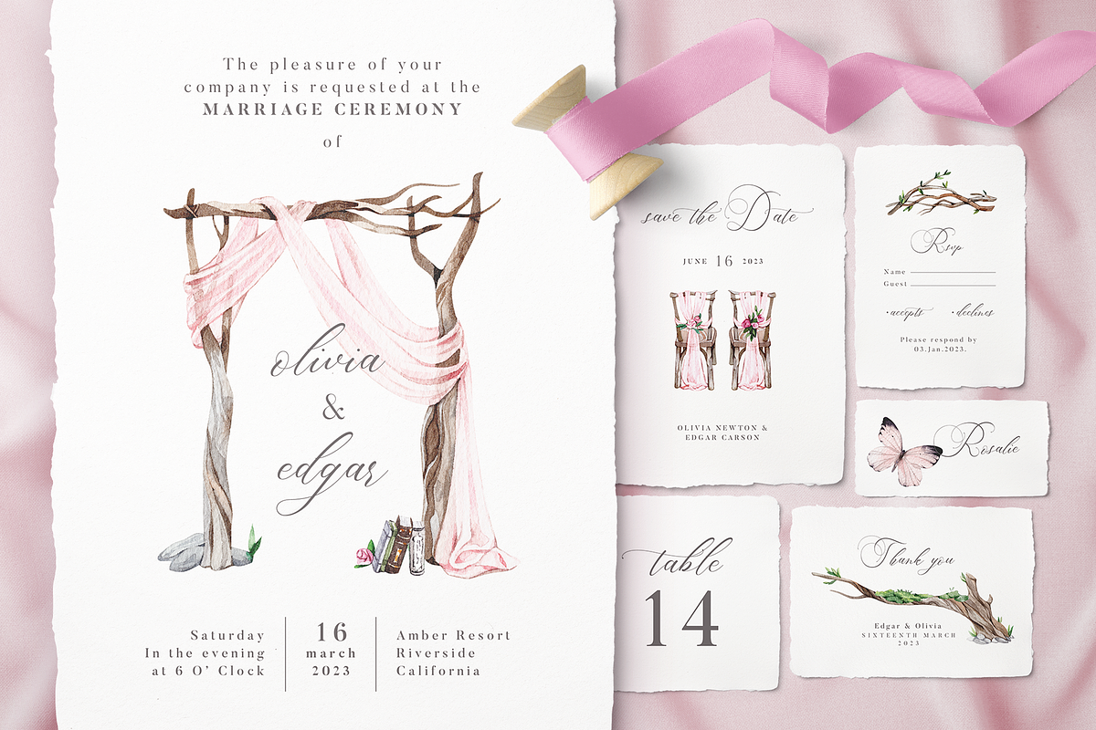 Pink Forest Wedding Invitations in Wedding Templates - product preview 8