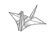 Origami crane bird sketch vector