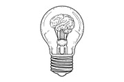 Lamp with brain inside sketch vector