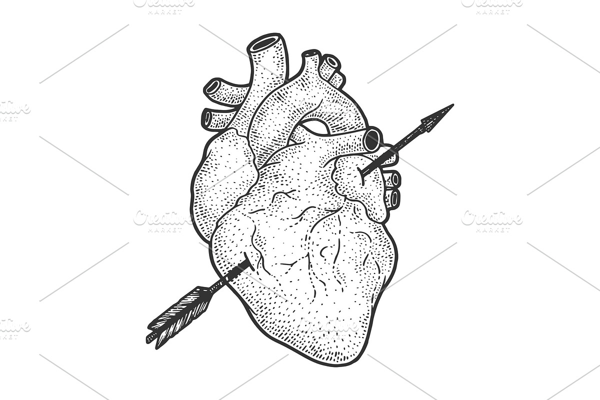 Heart pierced with arrow sketch in Objects - product preview 8