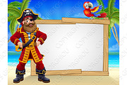 Pirate Captain Beach Sign Cartoon