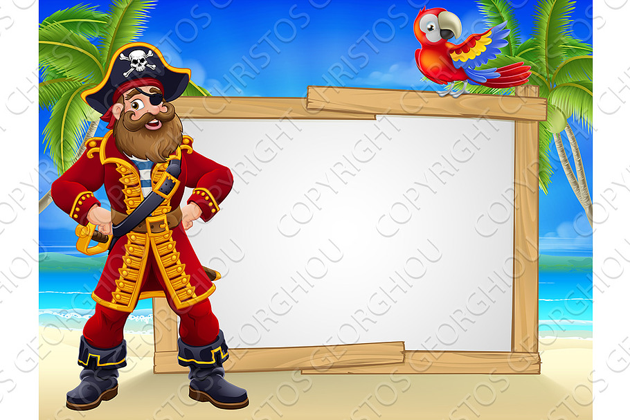 Pirate Captain Beach Sign Cartoon in Illustrations - product preview 8