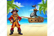 Pirate Captain Beach Ship Cartoon