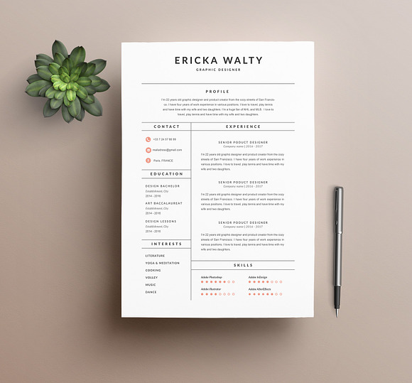 Modern Resume Template "ERICKA" A4 in Resume Templates - product preview 2