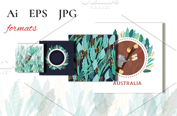 Set of australian flora.Koala design in Postcard Templates - product preview 4